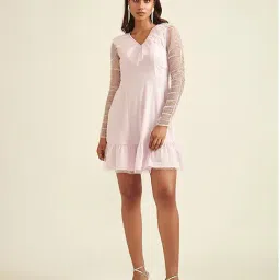 Cover Story Light Lilac Self Design A Line Dress-image-8