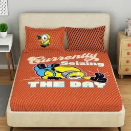 Spaces Red Orange Cotton Printed 132 TC Double Bedsheet with 2 Pillow Covers-image-14