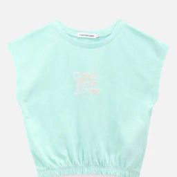 Calvin Klein Girls Blue Tint Brand Graphic Print T-Shirt-picture-11