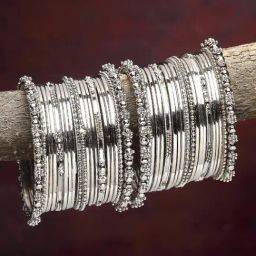 Zeneme Silver Plated Oxidised Textured Bangles for Women Set of 40-picture-40