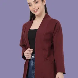 Kryptic Burgundy and Purple Cotton Solid Open Front Shrug with Pockets, Pack of 2 image 4
