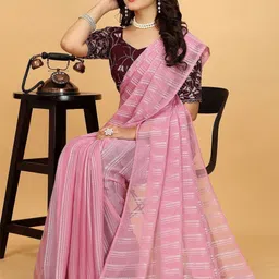 Zeenat Duniya Striped Sequinned Pure Chiffon Saree image 4