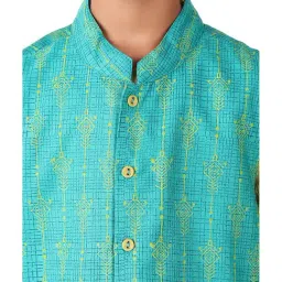 Fabindia Kids Multicolor Printed Full Sleeves Kurta, Nehru Jacket with Pyjamas image 5