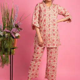 EKISHA Floral Printed Pure Cotton Tunic & Trouser Co-Ord Set-picture-30