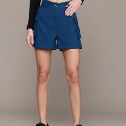 The Roadster Lifestyle Co. Women Boxy Pockets Self-Striped Shorts-picture-15