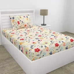 Haus & Kinder Yellow Microfibre Floral 90 GSM Ultra Soft Single Bedsheet with 1 Pillow Cover image 3