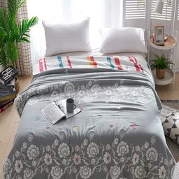 JC HOME Grey & White Floral AC Room 400 GSM Single Bed Quilt-picture-37