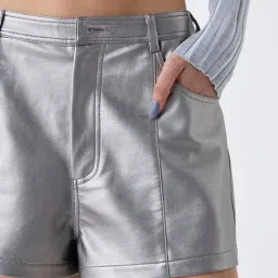 nuon women Nuon by Westside Silver Metallic High-Rise Shorts image 4