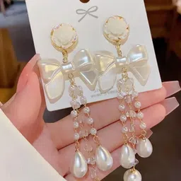 Estailo fashion Pearls Studded And Beaded Floral Shaped Drop Earrings-picture-22