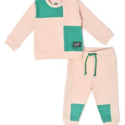 Mi Arcus 100% Cotton Full Sleeves Colour Block Sweatshirt & Pajama Pre Winter Wear  Set - Light Pink image 1