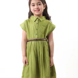 Babyhug Rayon Woven Sleeveless Solid Color Frock With Belt - Multicolor-picture-29