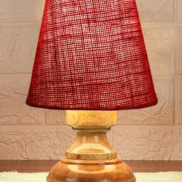 Devansh Maroon Jute Natural Wood Table Lamp image 1