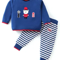 ToffyHouse Cotton Knitted Full Sleeves Sweater Set With Stripes & London City Theme Design - Navy-image-17