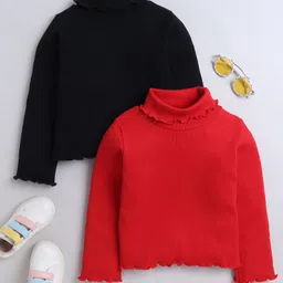 Aww Hunnie Pack Of 2 Cotton Rib Full Sleeves Solid Tees - Black & Red-picture-20