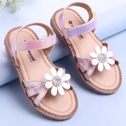 Cute Walk by Babyhug Velcro Closure Sandals with Floral Applique - Purple-picture-29