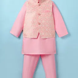 Ridokidz Full Sleeves Solid Kurta & Pyjama With Floral Printed Jacket Set - Baby Pink-picture-13