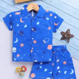 TOONYPORT Cotton Knit Half Sleeves Space Theme Printed Coordinating Shirt & Shorts Set - Blue-picture-37