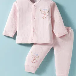 Pink Rabbit Single Jersey Full Sleeves Night Suit With Animal Print - Pink-picture-24