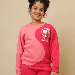 Kidsville Knit Mattel Featuring Full Sleeves Barbie Printed Light Winter Sweatshirt - Pink-picture-20