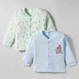 Tango Interlock Knit Full Sleeves Front Open Jhablas With Tree & Little Camper Text Print Pack of 2 - Light Green & Light Blue-picture-13