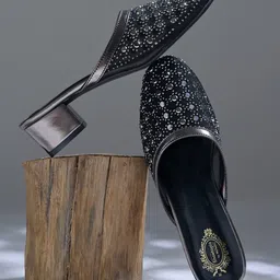 Shoetopia Stones Embellished Slip On Sandals - Black-picture-10