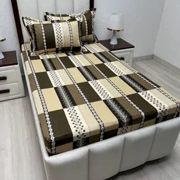 Pure Decor Brown & White Floral 210 TC Single Bedsheet with 2 Pillow Covers-image-23
