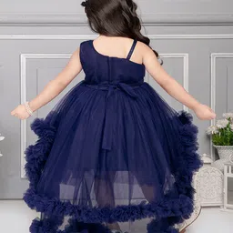 Ministitch Net Sleeveless Sequin Embellished High Low Dress - Navy Blue image 3