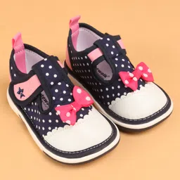 Cute Walk by Babyhug Musical  Shoes with Velcro Closure Polka Dot Print - Navy Blue image 2