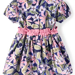 Babyhug Cotton Woven Half Puffed Sleeves Floral Printed Frock - Blue image 2