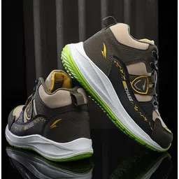 Asian Go Chase Text Detailed Colour Blocked Sneakers - Beige & Leaf Green image 3