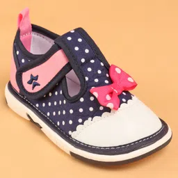 Cute Walk by Babyhug Musical  Shoes with Velcro Closure Polka Dot Print - Navy Blue image 3
