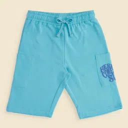 Pantaloons Junior Cotton Here Comes The Sun Text Printed Shorts - Aqua Blue image 4