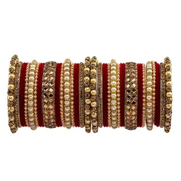 Amika Set of 34 Gold-Plated Pearl, Stone-Studded & Beaded Bangles-picture-21
