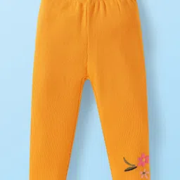 Babyhug Single Jersey Knit Full Sleeves Top & Leggings with Floral Embroidery - White & Yellow image 4