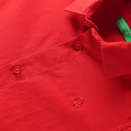 UCB Cotton Woven Full Sleeves Solid Colour Shirt - Red image 4