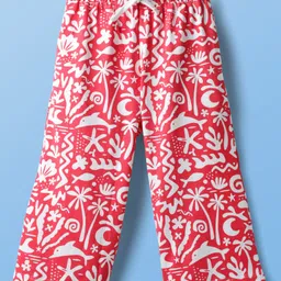 Pine Kids Single Jersey Knit Half Sleeves Co-ords Capri Night Suit With Tropical Theme Print - Red image 4