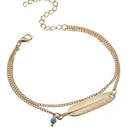 Bling Queen Stainless Steel Artificial Beaded Chain Feather Anklet image 3