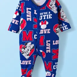 Babyhug Disney Interlock Knit Full Sleeves Sleepsuit With Minnie Mouse Graphics Pack Of 2 - Navy Blue & White image 4