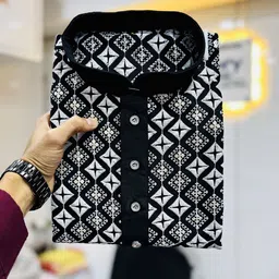 FoxDX Geometric Embroidered Mandarin Collar Pure Cotton Sequinned Straight Kurta image 2