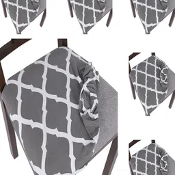 HOUSE OF QUIRK 6 Pieces White & Grey Printed Chair Seat Cover-picture-40