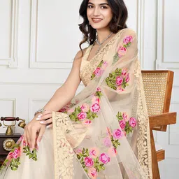 House of Pataudi Embroidered Work Saree With Blouse Piece-picture-19