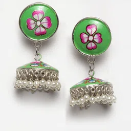 Moedbuille Silver-Plated & Hand Painted Dome Shaped Jhumkas image 2