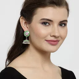 Moedbuille Silver-Plated & Hand Painted Dome Shaped Jhumkas image 4