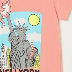 Fame Forever by Lifestyle Kids Peach Printed Regular Fit T-Shirt image 3