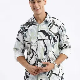Showoff Sea Green Slim Fit Abstract Shirt-image-35