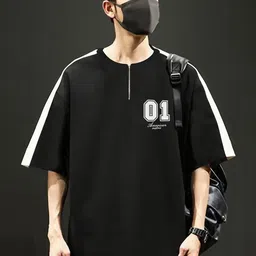 JUMPCUTS Men Typography Colourblocked Drop-Shoulder Sleeves T-shirt-image-55