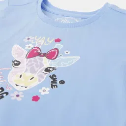 Blue Giraffe Kids Blue Cotton Printed T-Shirt image 3