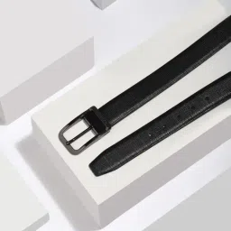 Louis Philippe Black Leather Textured Reversible Belt for Men-image-12