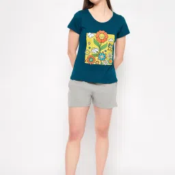 Clovia Blue & Shorts Graphic Print Top With Shorts image 3