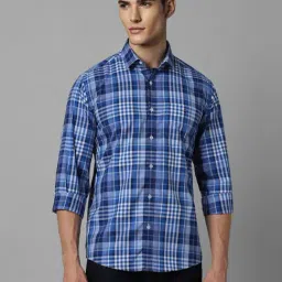 Louis Philippe Sport Blue Cotton Slim Fit Checks Shirt-picture-24